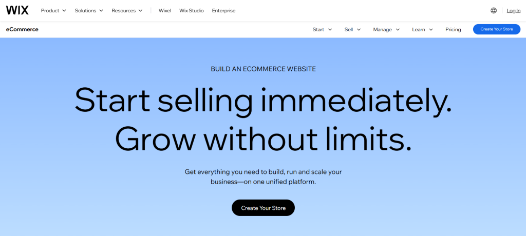 wix homepage best ecommerce platform for beginners