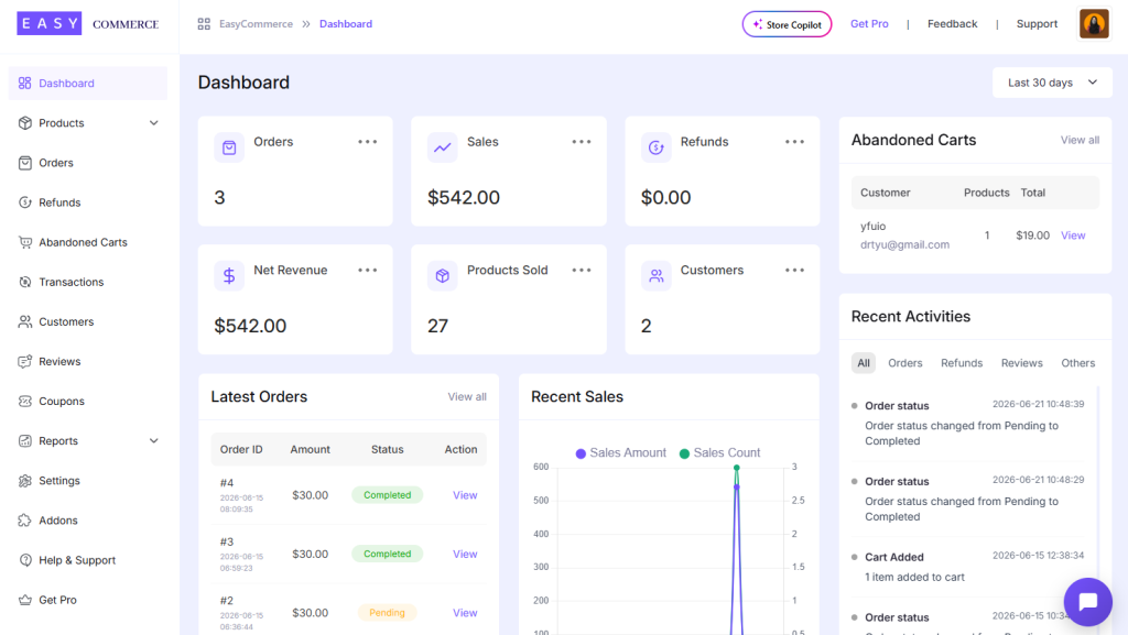 Redesigned EasyCommerce Dashboard