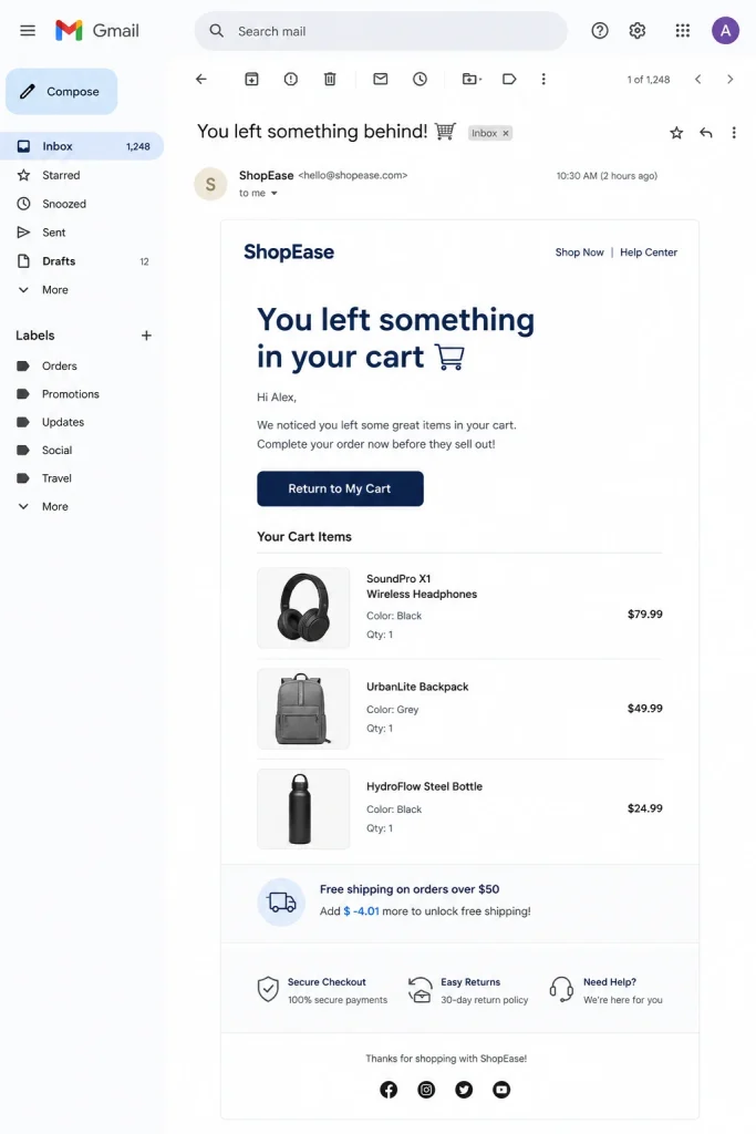 abandoned cart email