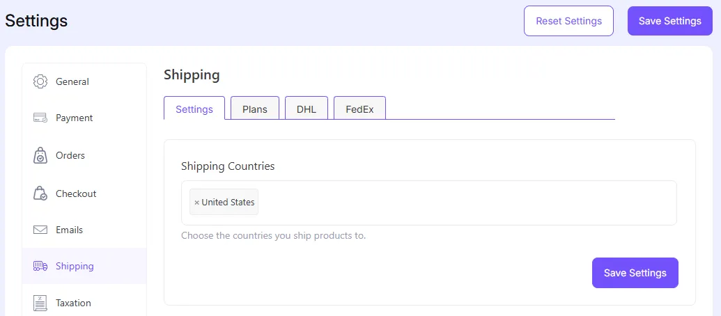 Shipping settings