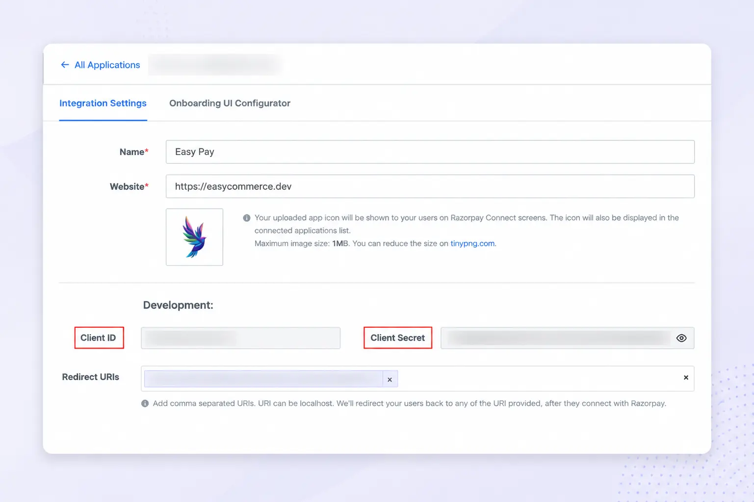 copy client id and secret key from the application dashboard