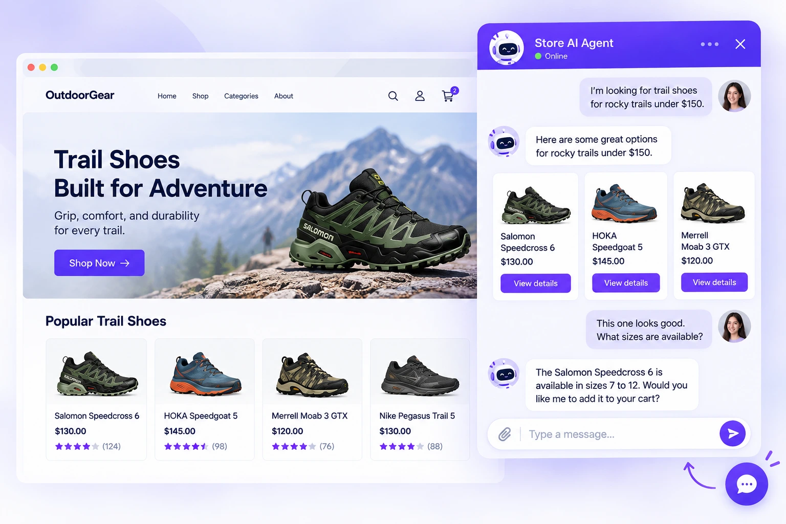 EasyCommerce AI Shopping Agent chat widget on a WordPress store
