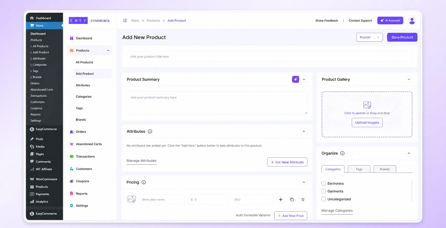 Create a new product with a name and description