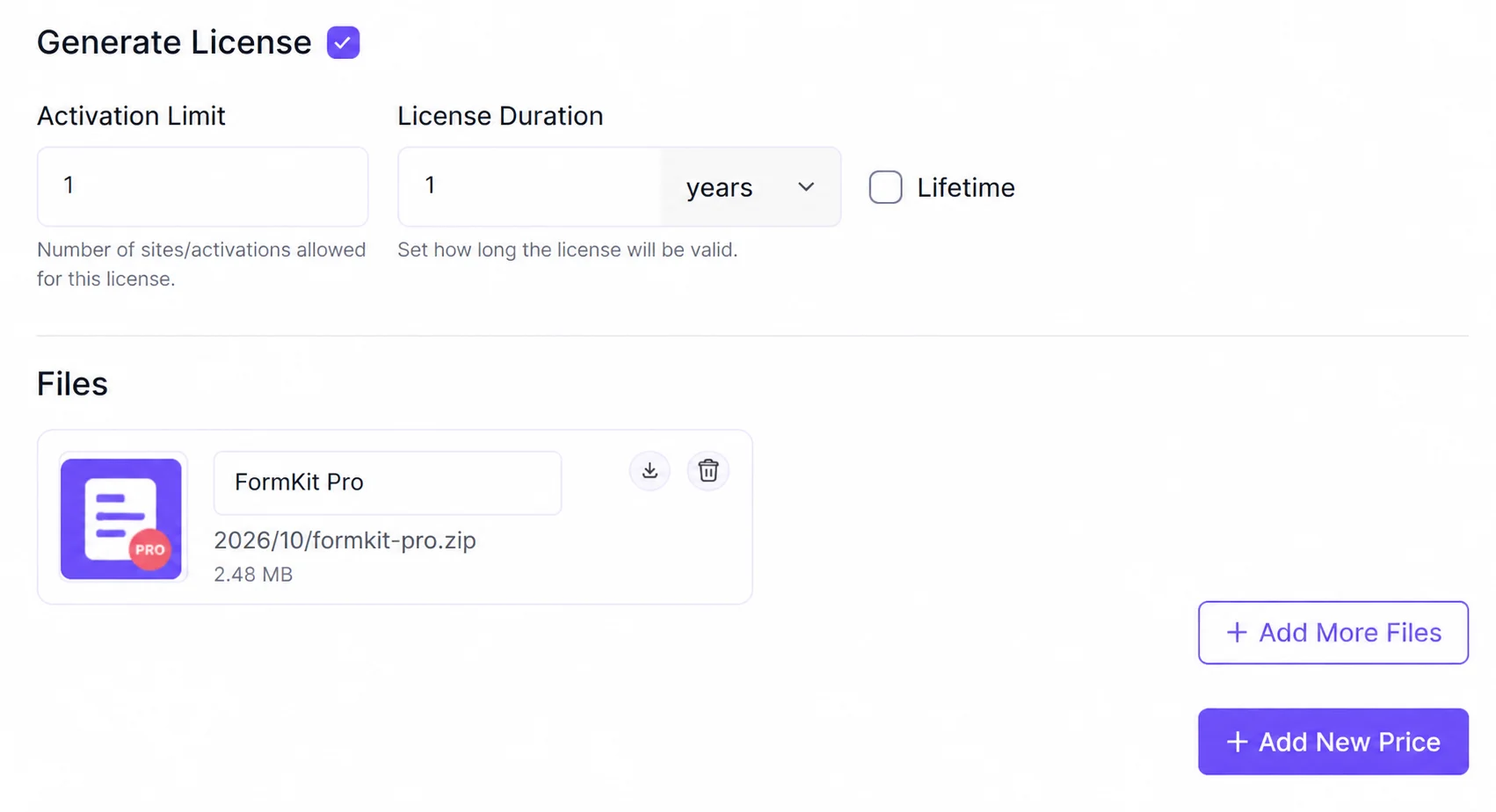 Generate License and Files Dashboard