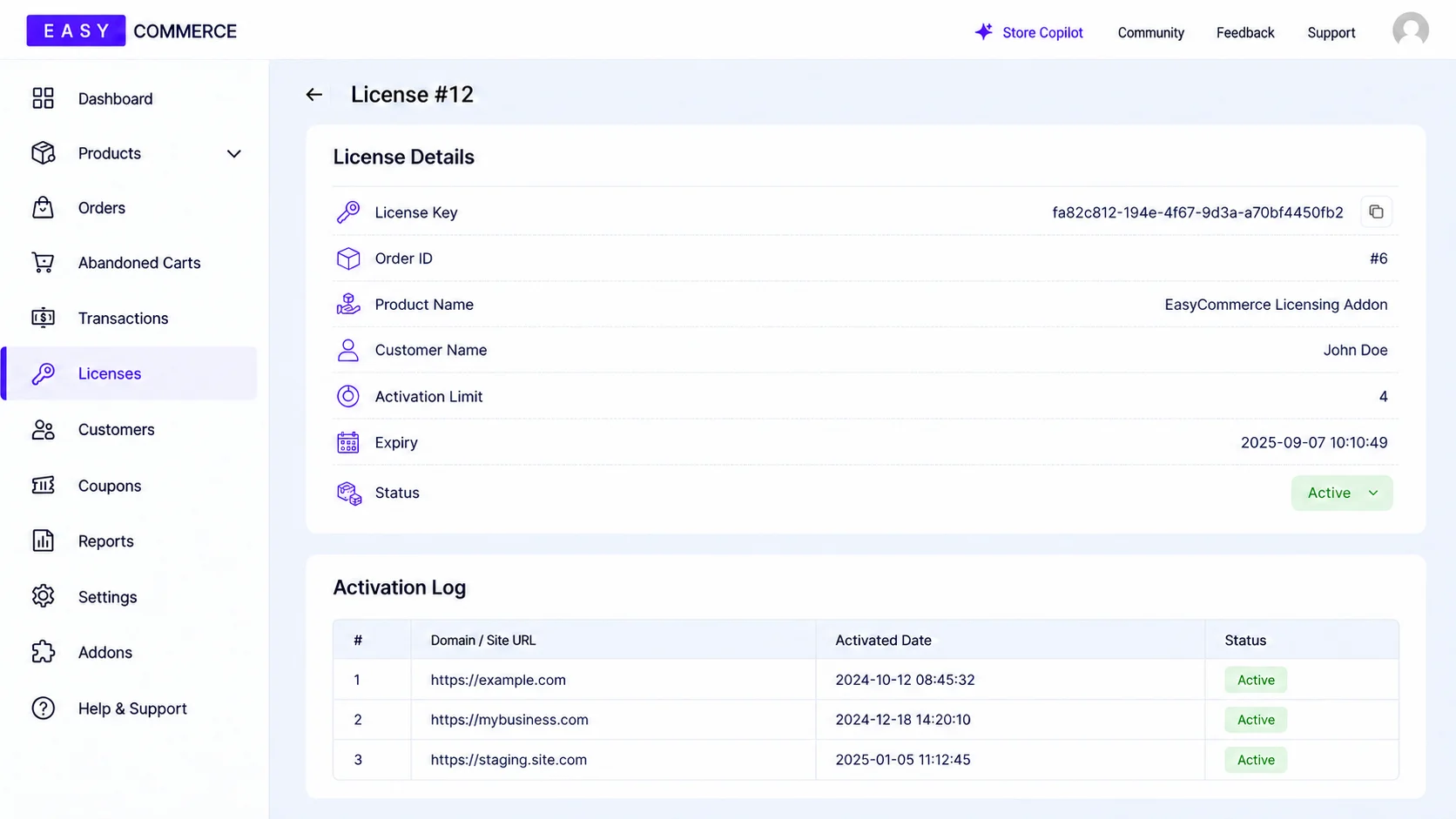 Individual license details