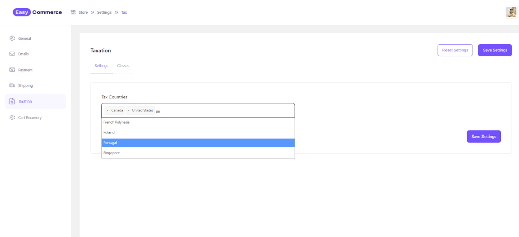 Taxation Settings – EasyCommerce