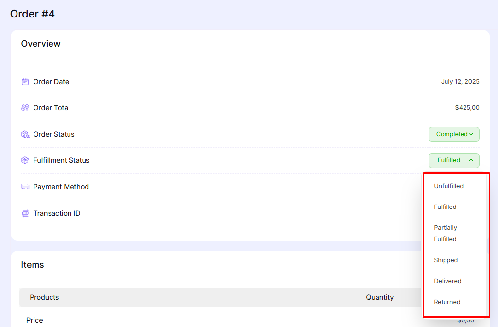 Fulfillment status