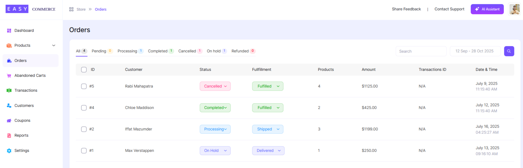 Orders – EasyCommerce