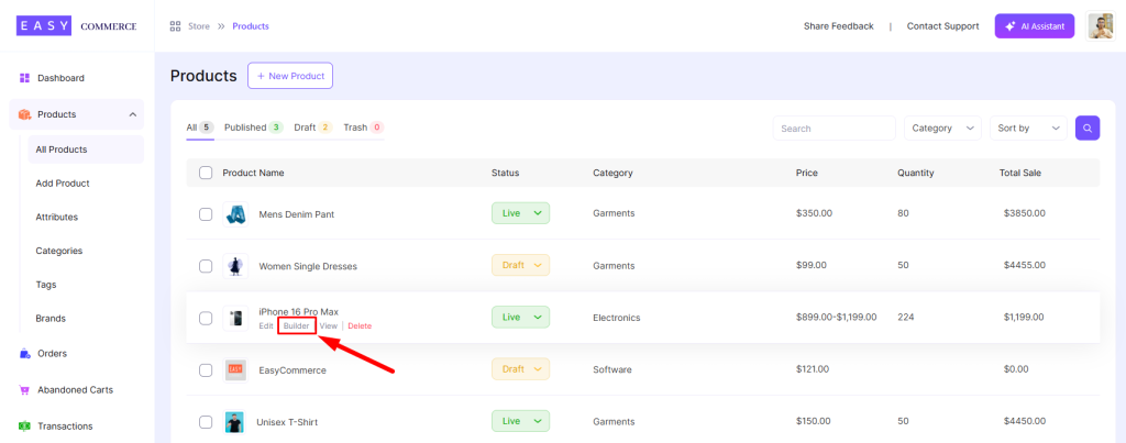 EasyCommerce builder