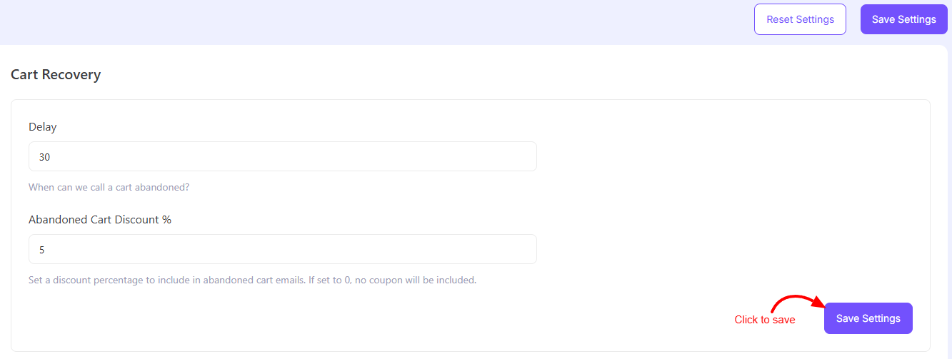 Cart Recovery Settings – EasyCommerce