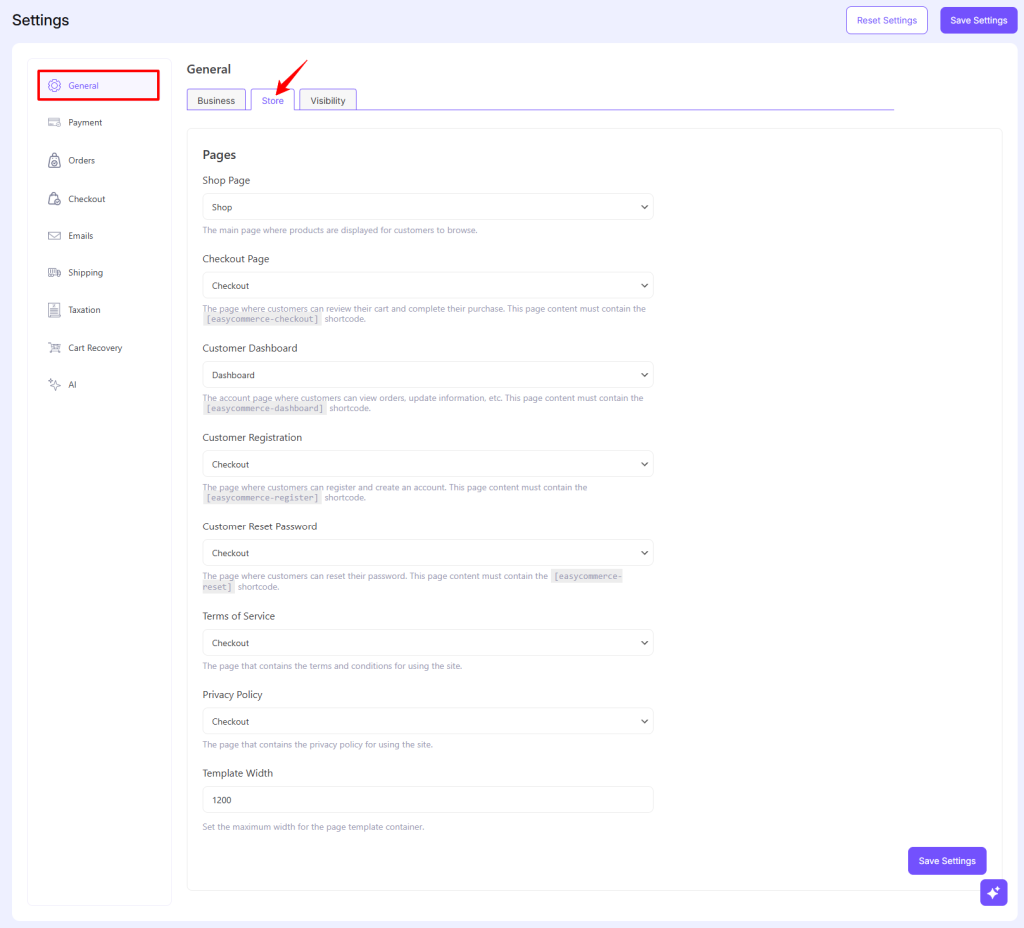 General Settings – EasyCommerce
