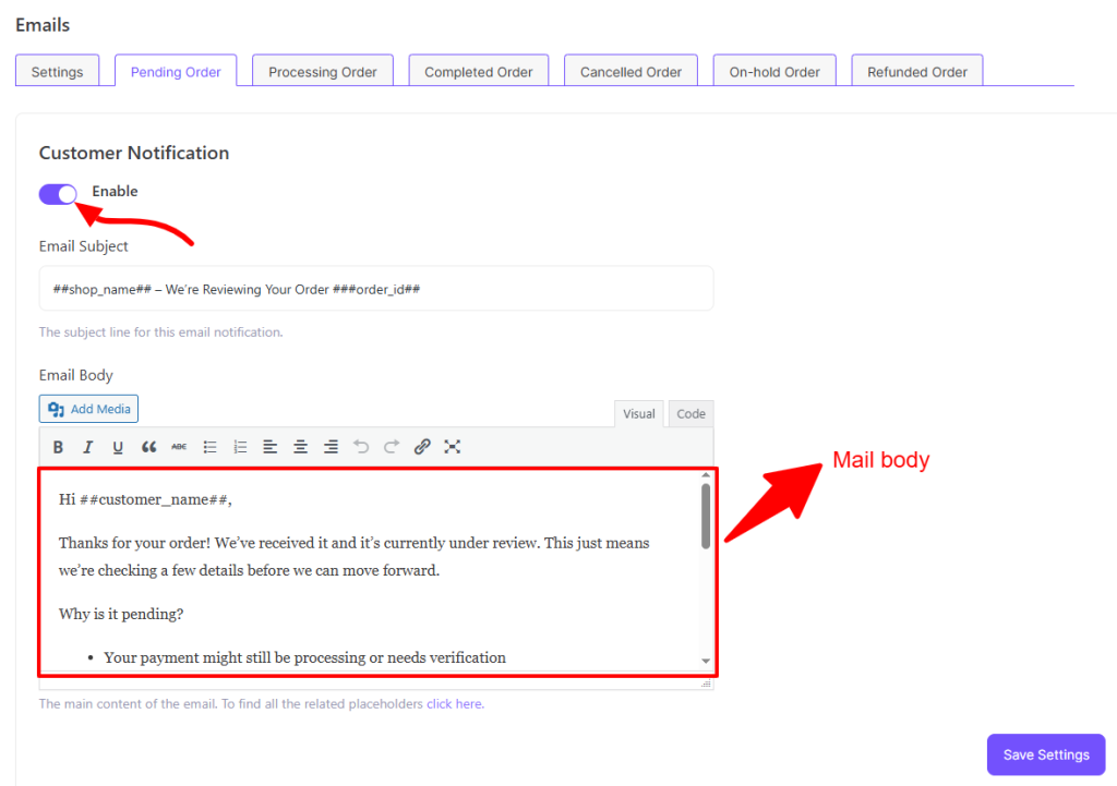 Individual mail configuration