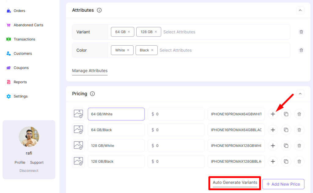 Add Pricing and Variants
