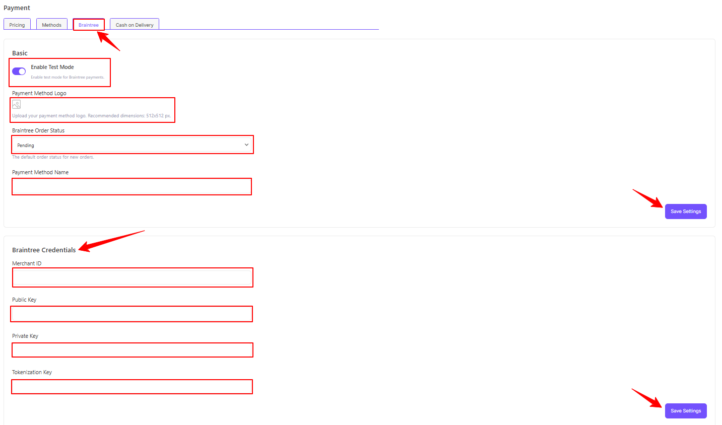 Configure Braintree Settings
