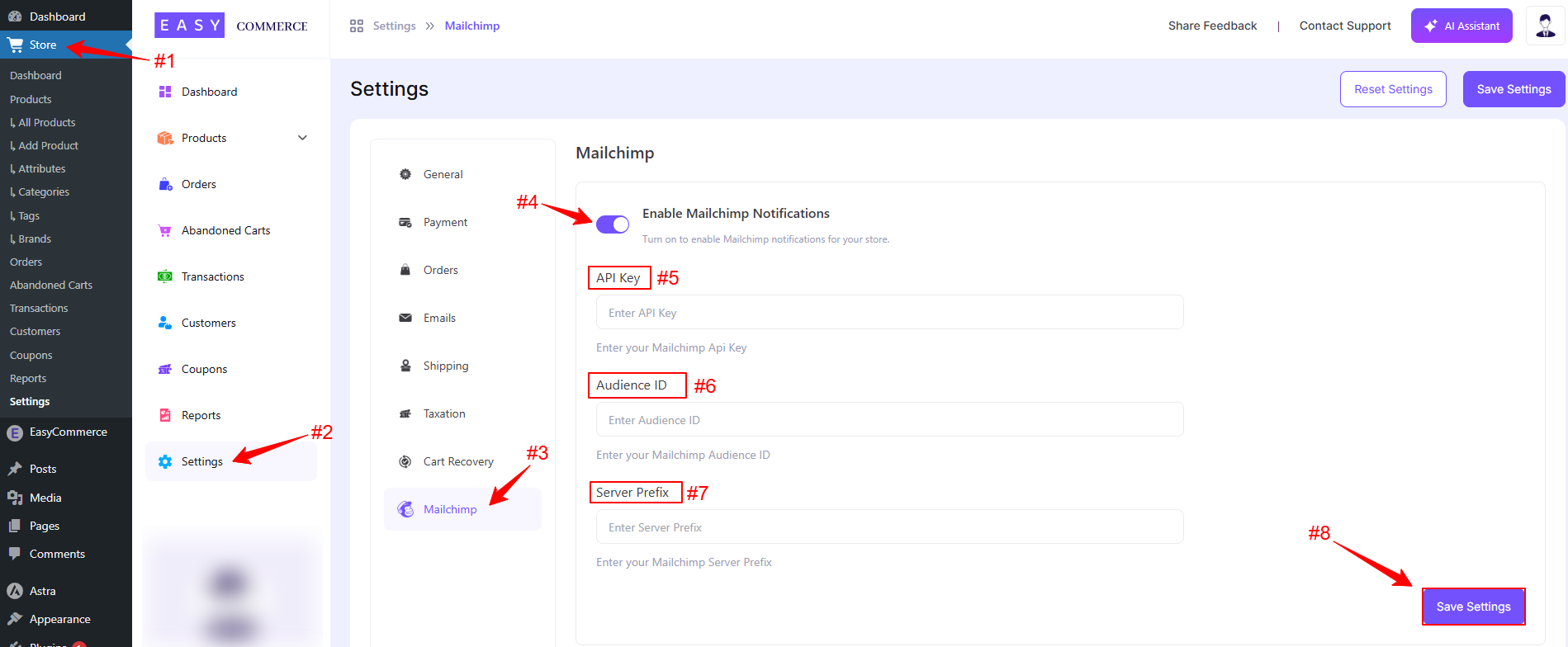 Mailchimp settings