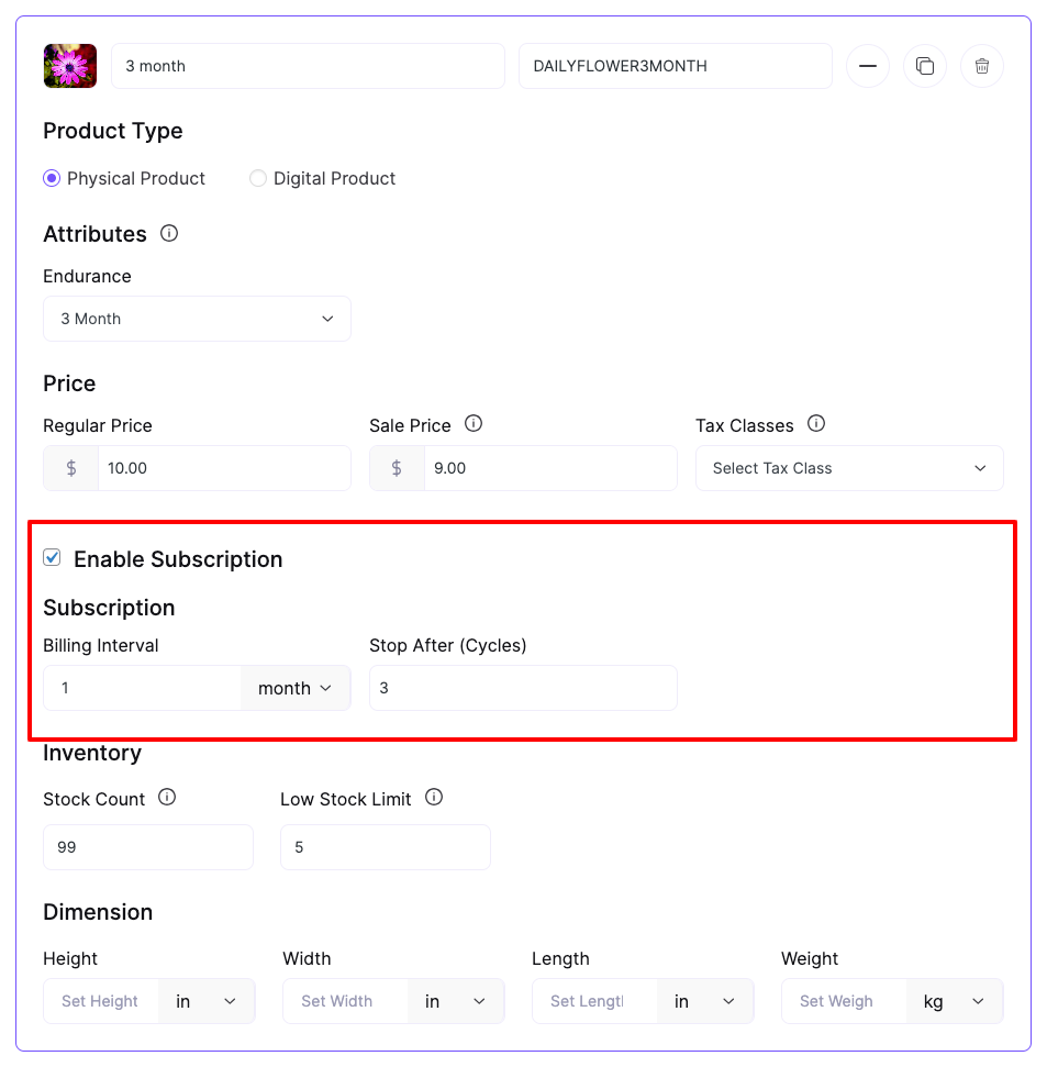 Subscriptions in products