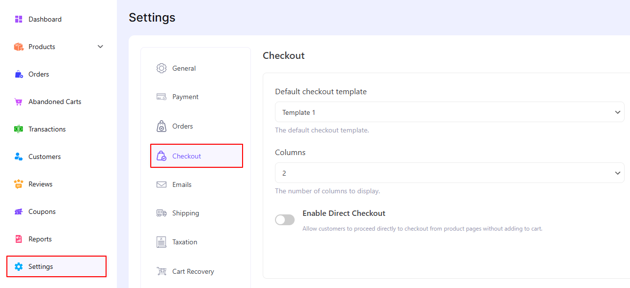 Checkout Settings – EasyCommerce