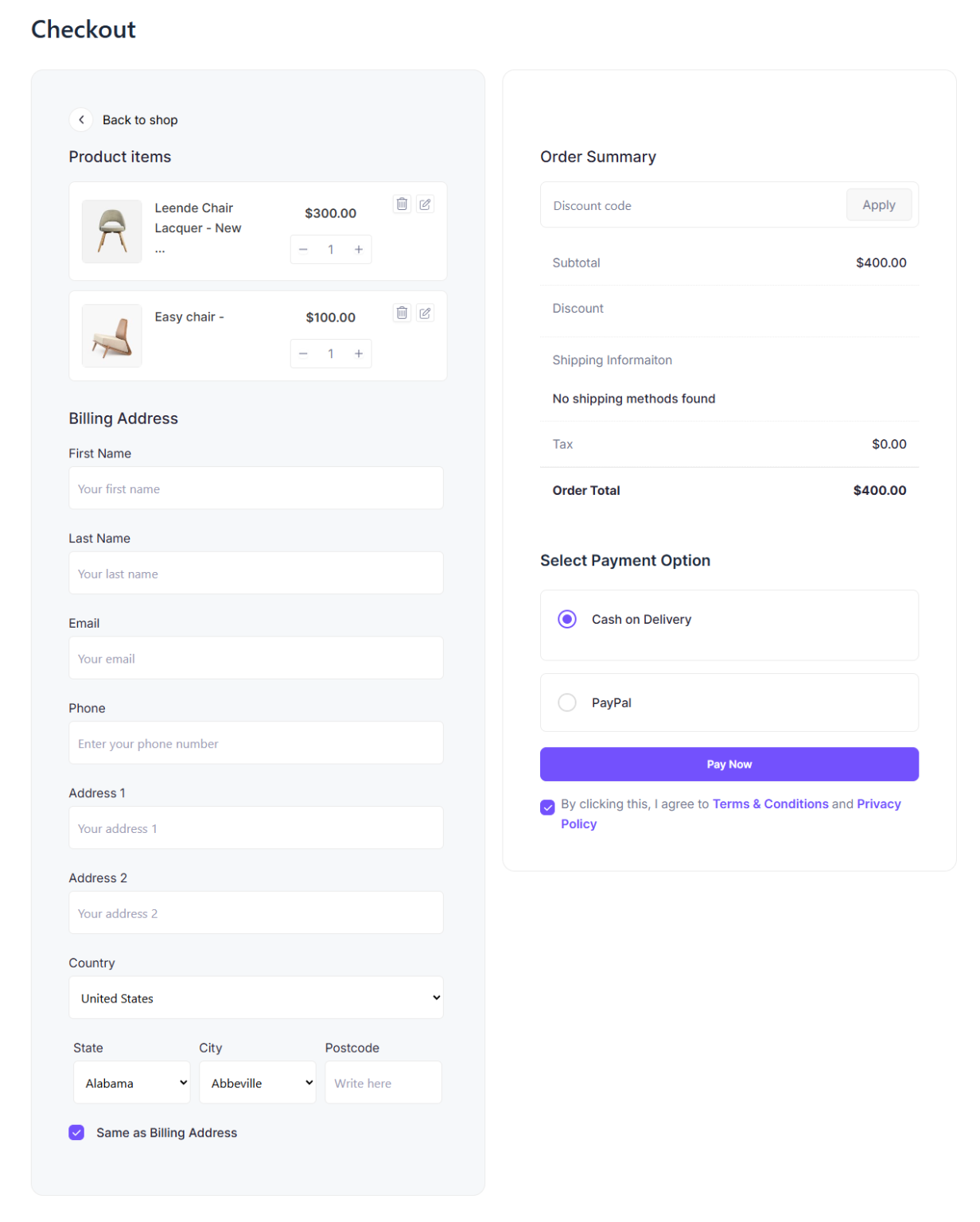 Checkout Settings – EasyCommerce