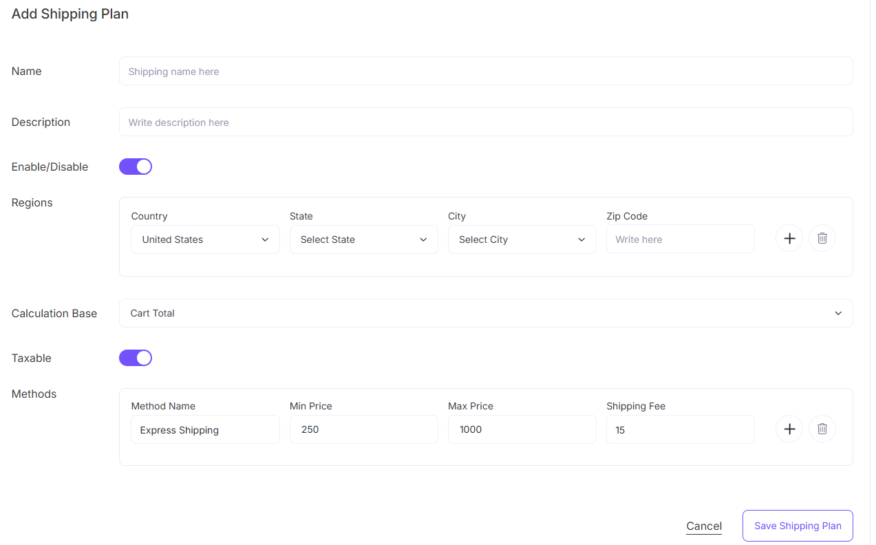 Shipping Settings – EasyCommerce